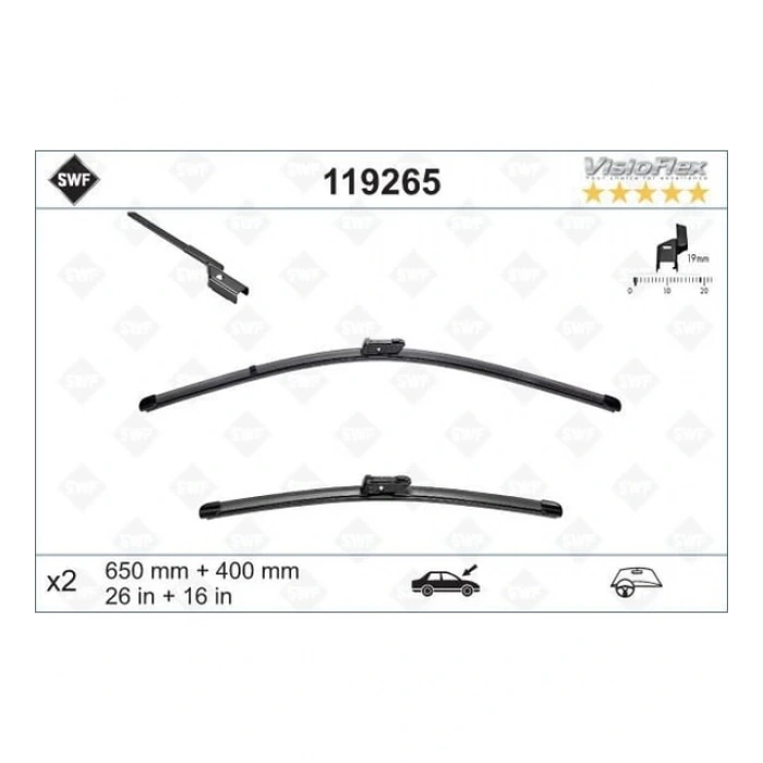 Sılecek Süpürgesı Ön Takım 650 / 400 Mm Psa 208/2008 B.M 2012- (Oem No: 1608392780 / 1613158080)