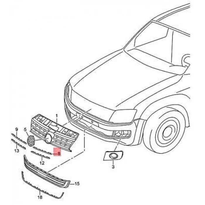 Ön Panjur Çıtası Vw Amarok Bm 15- (Oem No: 2Hh8537632Zz)