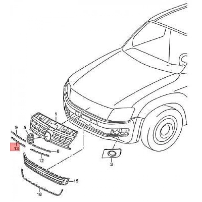 Ön Panjur Çıtası Vw Amarok Bm 15- (Oem No: 2Hh8537662Zz)