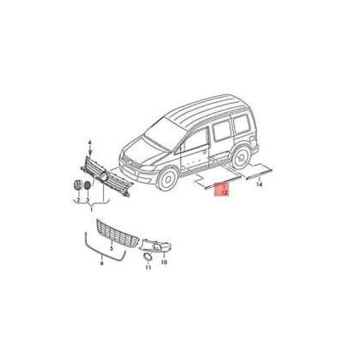 1996-2010 Volkswagen Caddy Ön Kapı Bandı Sol (Pleksan) (Adet) (Oem No:2K0853515E9B9)