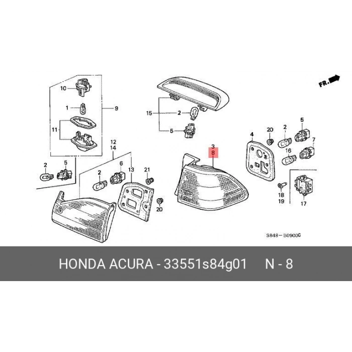 Honda Accord 1998-2002 Stop Lambası Dış Sol (Ch) (Oem No: 33551-S84-G01)