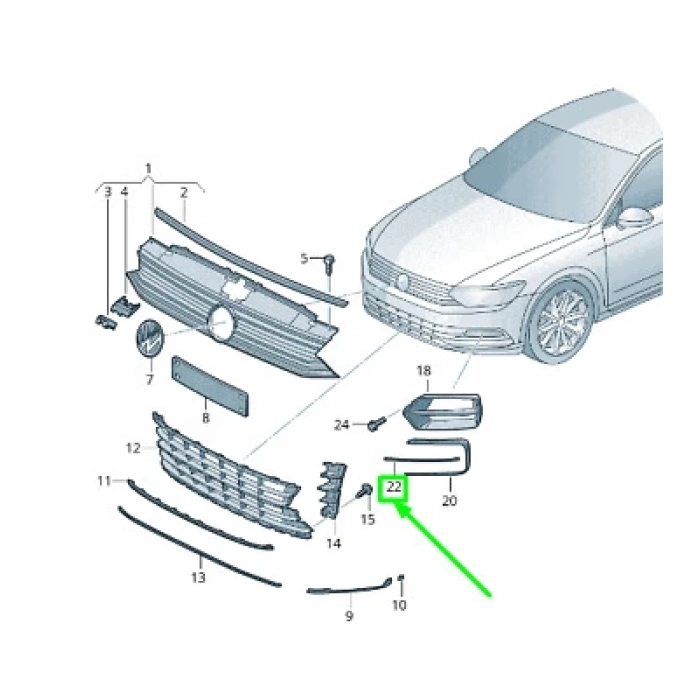 Tampon Çıtası Vw Passat Bm 14-20 (Oem No: 3G0853764B2Zz)