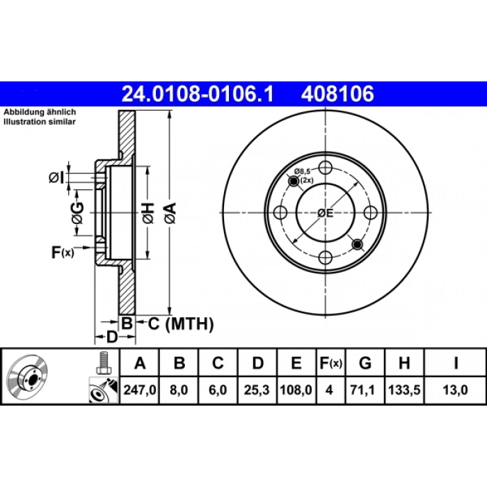 Fren Diski 106  96-04 / 206 98-08 / 306 93-02 / Saxo 96-04 / Xsara 97-05 / Arka Düz 247-4 (Oem No: 4246G6)