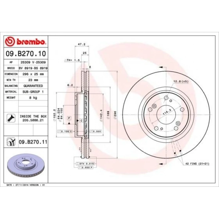 Fren Diski Accord 09-15 / Ön Havalı 296-5 (Oem No: 45251-Tl1-G00)