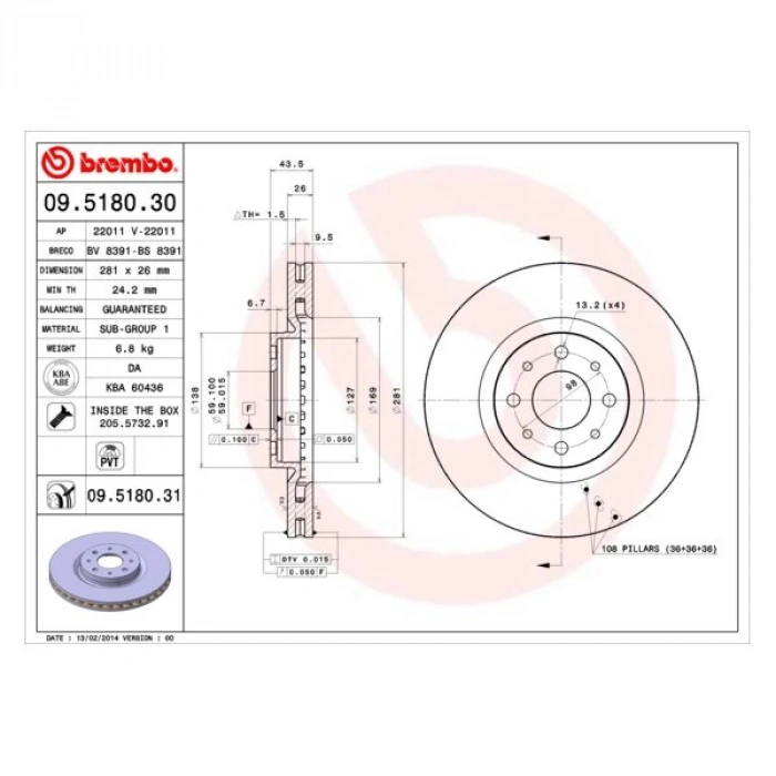 Fren Diski Ön Fıat Bravo/Stılo 1,4-1,9 04- (Oem No: 46535086)