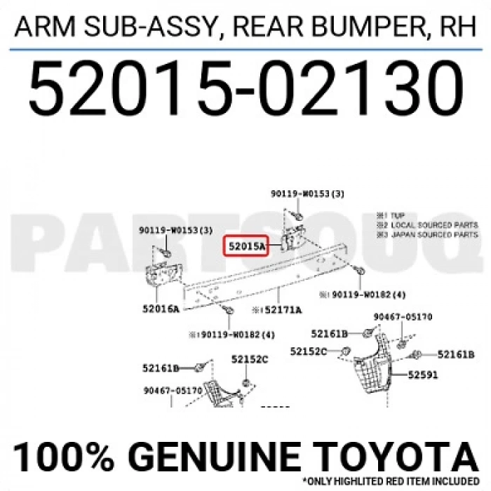 Toyota Avensis- 10/14; Arka Tampon Demiri Bağlantı Ayağı Sağ (Metal) (Oem No: 52015-02130)