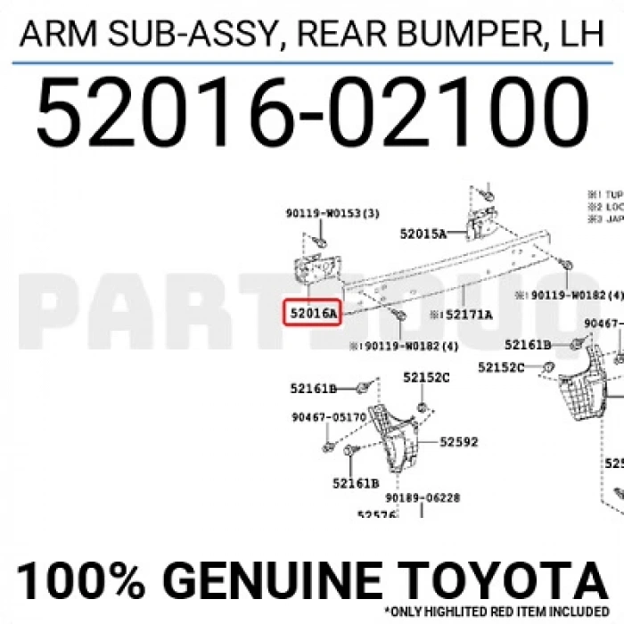 Toyota Corolla- Nde180- 13/18; Arka Tampon Demiri Bağlantı Ayağı Sol (Metal) (Oem No: 52016-02100)