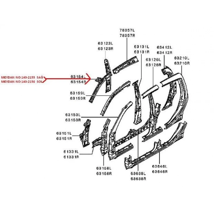 Mıtsubıshı L200- Pıck Up- 06/15; Ön Direk Üst İç  Sacı Sağ Tavan Ön Kısmına Takılan Çift Kabin(Or (Oem No: 5311A474T)