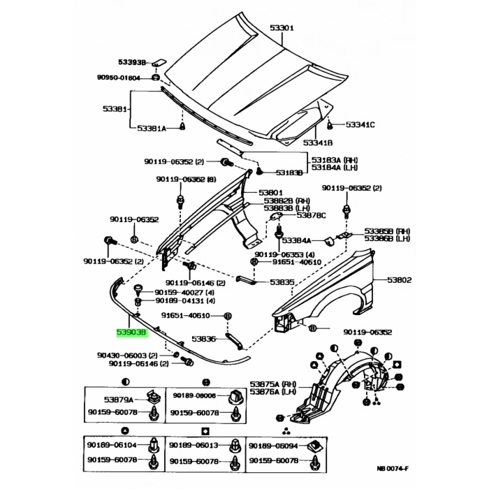 Far Alt Çıtası Corolla Ae-1992 (1 Adet) (Oem No: 53903-12030)