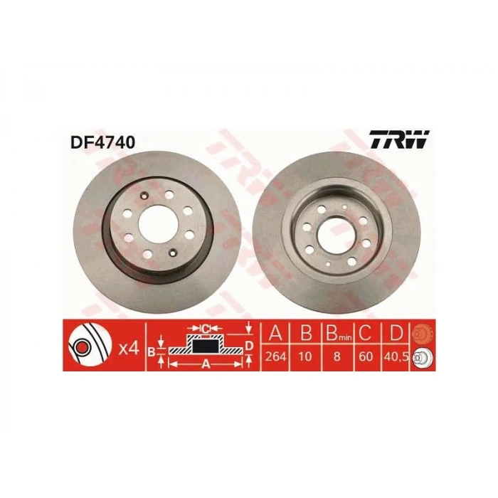 Fren Diski Grande Punto 05-12 / Lınea 07Sonrası / Corsa E 14Sonrası / Arka Düz 264-4 (Set) (Oem No: 55700593)