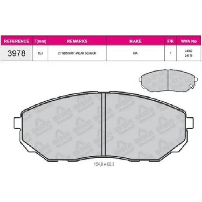 Fren Balatası Ön Kore Sorento Benzın-Dızel 02- (Oem No: 581013Ee00)