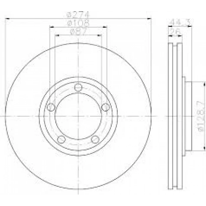 Fren Diski Ön Adet : 275 X 5 Havalı Kore H100 Kmy 04-/Starex 03-08/Lıbero Dızel 2004- (Oem No: 581294A200)