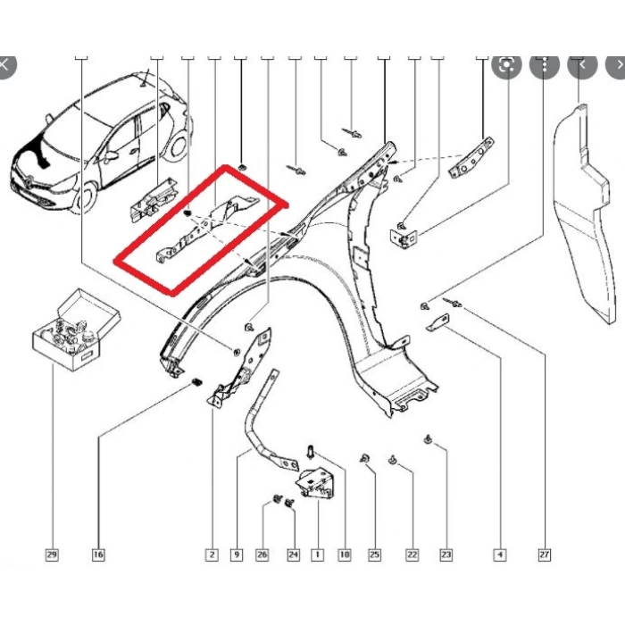 Renault Clıo- 4- Sport Tourer- 13/16; Ön Çamurluk Bağlantı Suportu Sağ (Orta Kısım)(Sac)(Eaglebody (Oem No: 641340096R)