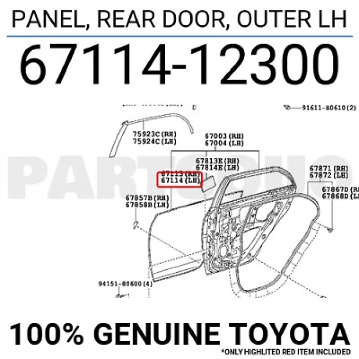 Kapı Sacı Corolla 06-13 Arka Sol (Oem No: 67114-12300)