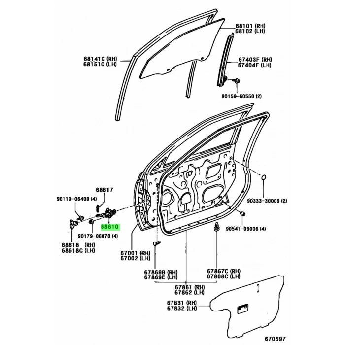 Toyota Avensis- 01/02; Ön Kapı Durdurucusu Sağ/Sol Aynı (Adet) (Kapı Gergisi) (Oem No: 68610-20180)