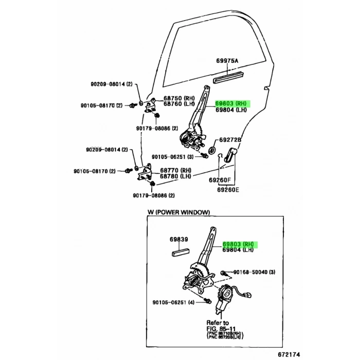 Cam Krikosu Corolla Manuel  98-02 Arka Sağ (Oem No: 69830-12290)
