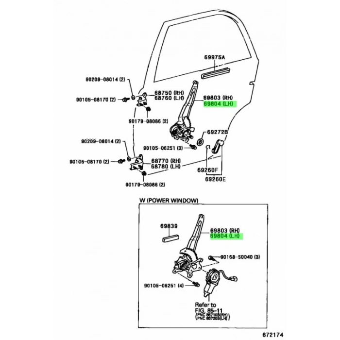 Cam Krikosu Corolla Manuel  98-02 Arka Sol (Oem No: 69840-12290)