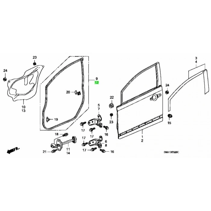 Kapı Çevre Fitili Cıvıc 06-12 Ön Sol Fd6 (Kapıya Gelen) (Oem No: 72350-Sna-A01)