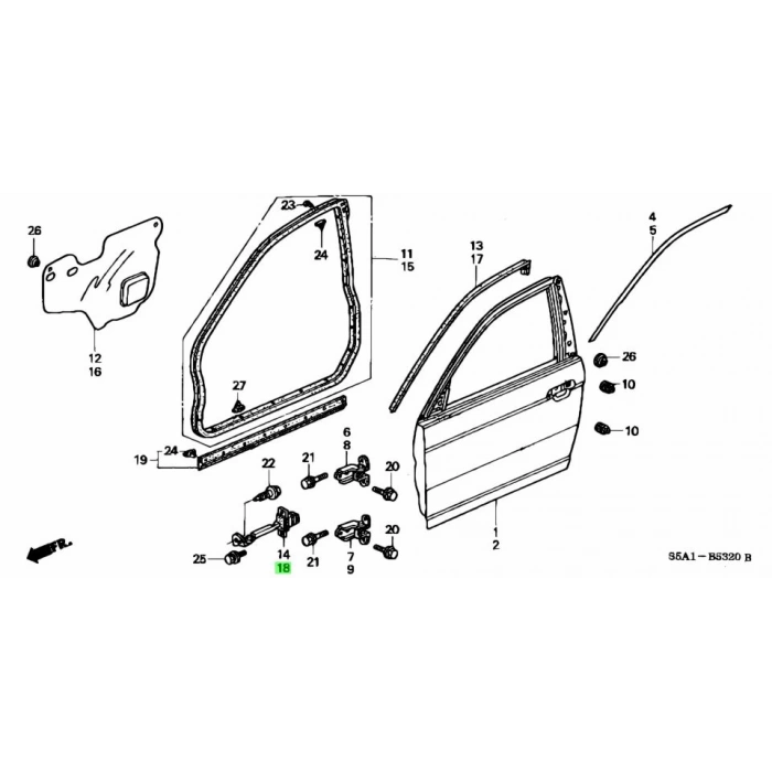 Kapı Gergisi Cıvıc Ön  01-06 Sol (Oem No: 72380-S5A-J01)