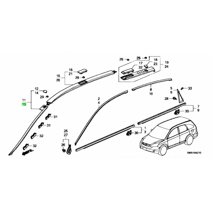 Çıta Tavan Oluk Crv 07-12 Sol (Oem No: 73162-Swa-003)