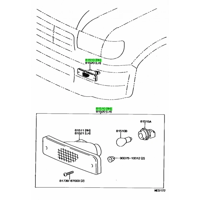 Hilux (Ln85, Ln105, Ln 106) 89 97 Tampon Sinyali Sağ  (Oem No:8151089133)