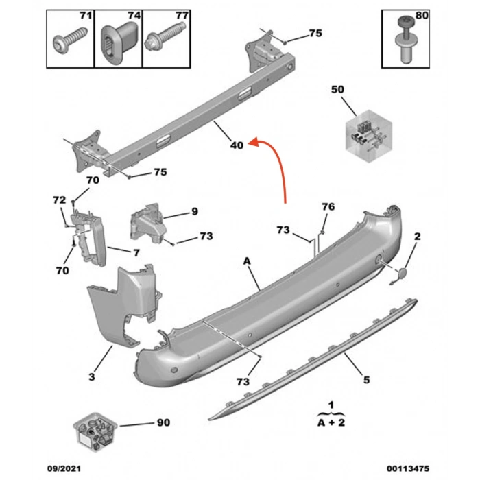 Peugeot Partner- Van- 19/24; Arka Tampon Demiri (Oem No: 9822105380)