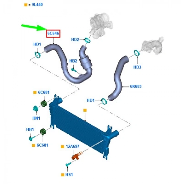 Turbo Hortumu (Kücük) Ford Ranger 2011 (P375) Bm 11- (Oem No: Ab39 6C646 Dd*)