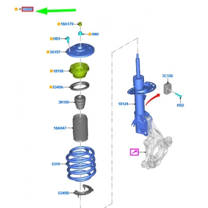 Amortısör Takozu Ön Bılyalı Set (6G91 3K099 Nba)+(Dg9C 3K155 Axb) Ford Mondeo/Volvo Bm 07- (Oem No: Dg9C 3D122 Aa)