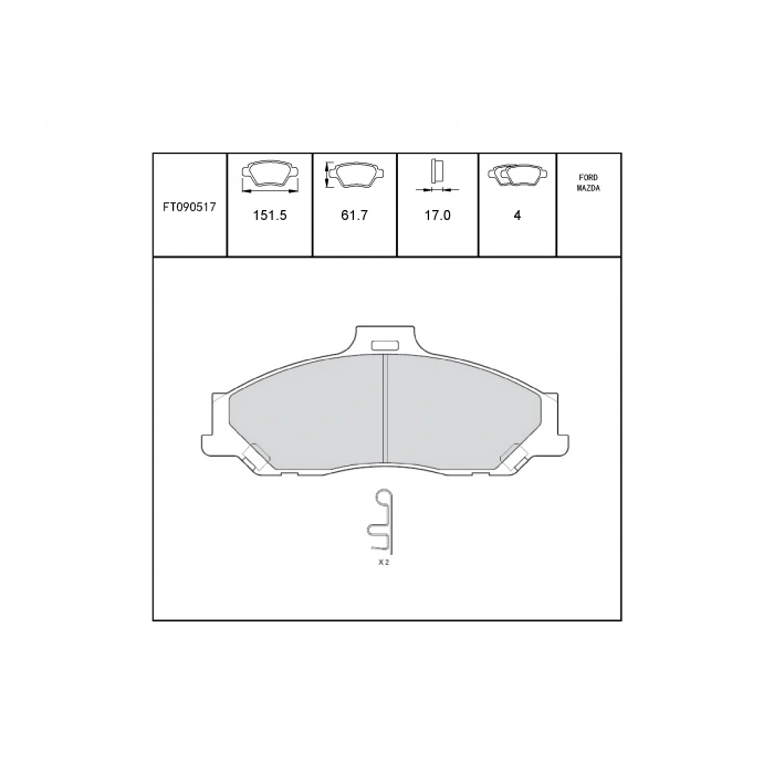Ön Fren Balatası B2500 01B2500 Bt50 06 4Wd Şimli None (Oem No: Ft090517)