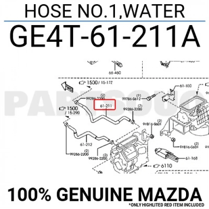 Kalorıfer Hortumu . Japon 626 (Gf) 2.0 98-01 (Oem No: Ge4T-61-211A)