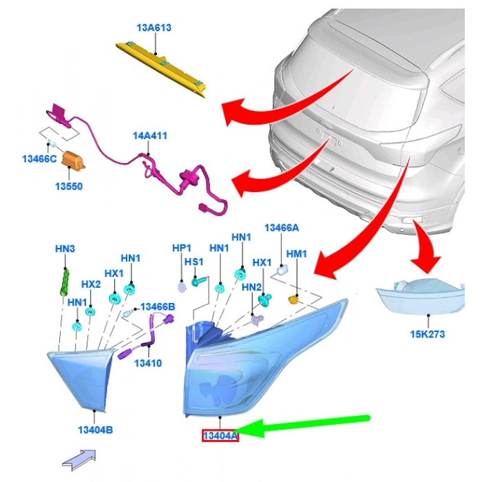 Stop Lambası Sol Ford Kuga Bm 13- (Oem No: Gv41 13405 Aj)