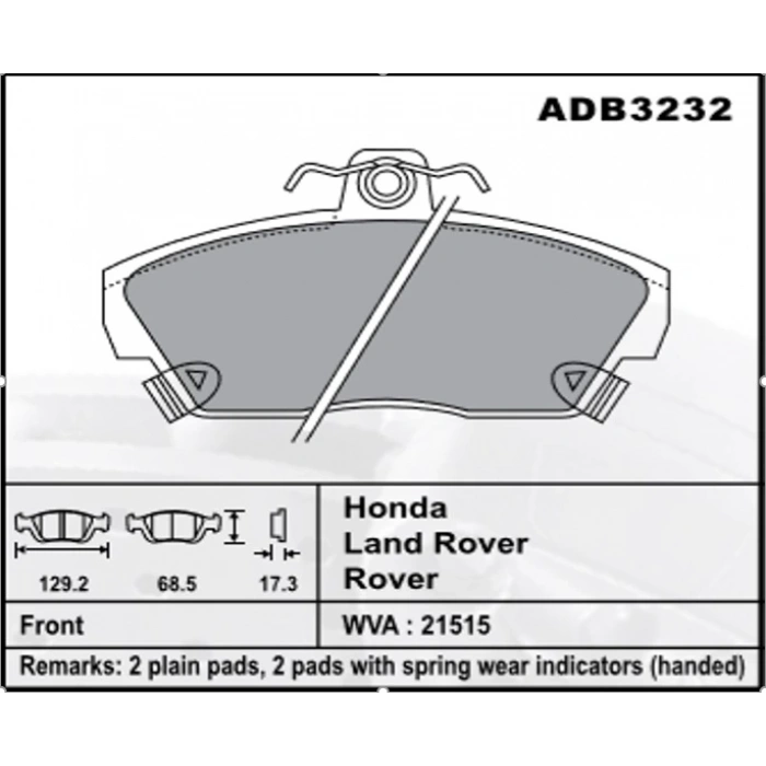 Fren Balatası Civic 01Euro-Cvc 96 Rovr-25 Ön Şimli None (Oem No: H2Cvc06-Kb-01)