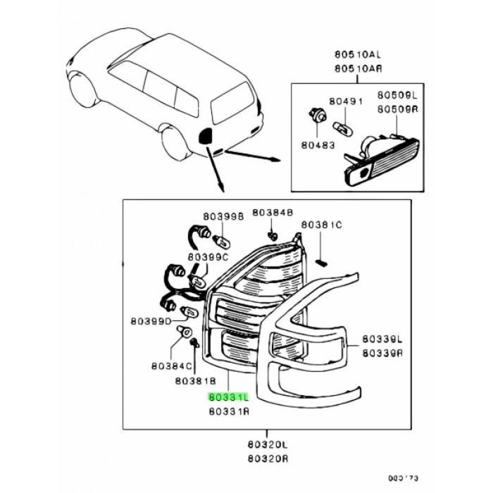 Stop Lambası Sol Üst Japon Pajero (V7) 3.2 Dı-D 03-06 (Oem No: Mn117801)