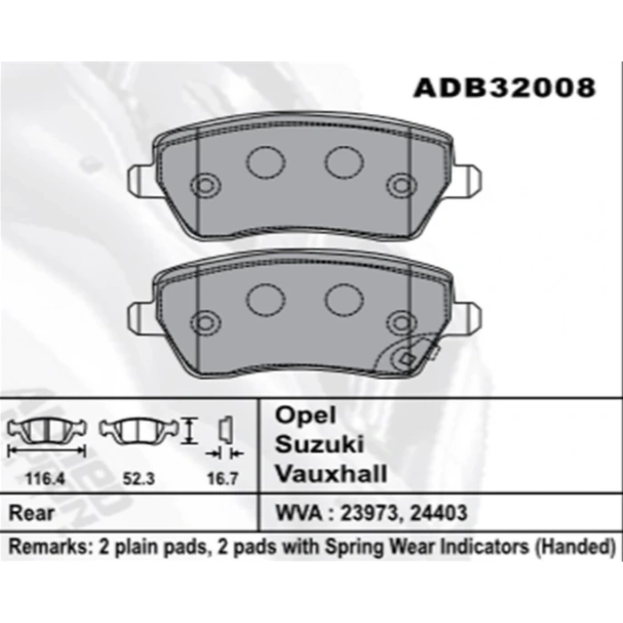 Fren Balatası Swift 04Splash 08Opel Agila Ön Şimli None (Oem No: S1Swf04-Kb-01)