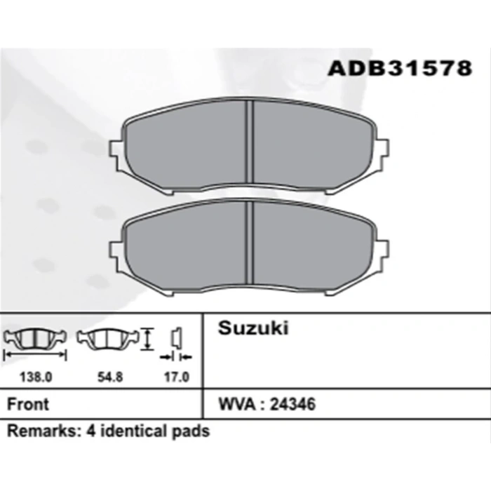 Fren Balatası Grand-Vitara 061.9 Ddıs-2.0Ön Şimli None (Oem No: S1Vıt03-Kb-15)