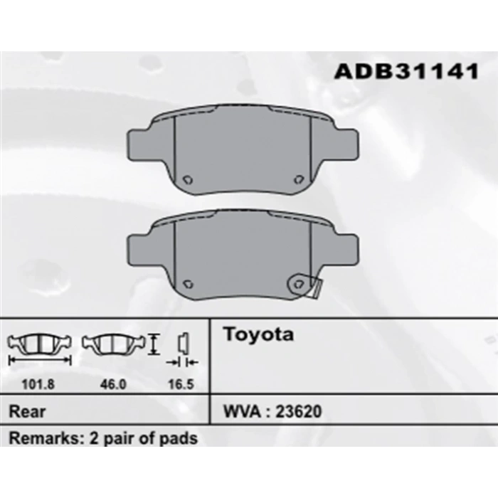 Arka Fren Balatası Avensis 03 Corolla Verso 04 Şim None (Oem No: T1Avn02-Kb-05)