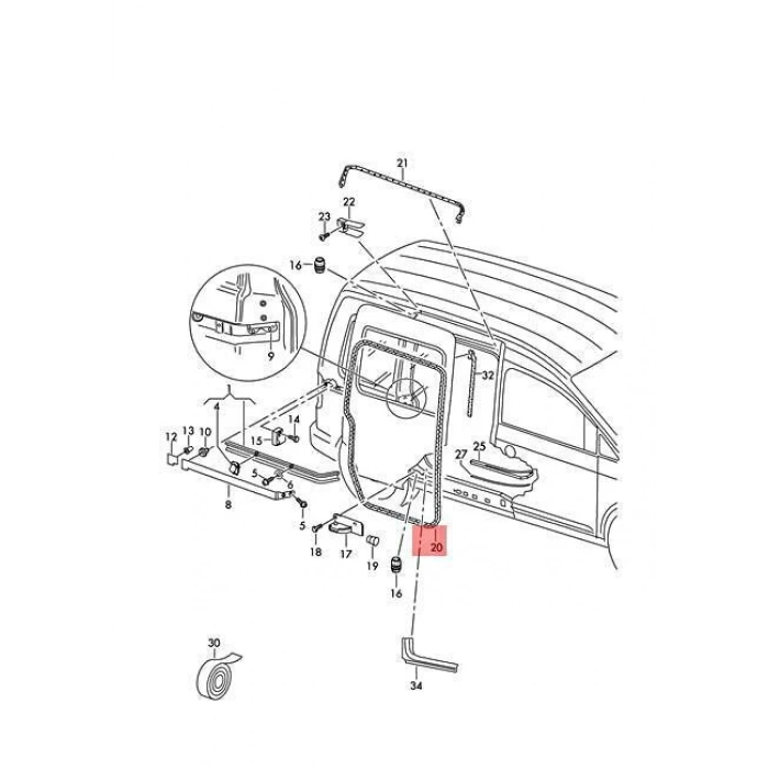 Sürgülü Kapı Fitili Caddy None (Oem No: Vw-2K5843792E)