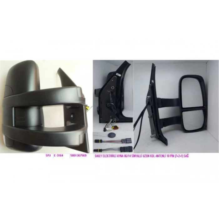 Iveco Daıly Elektrikli Ayna 2006-2014 Sinyalli Uzun Kol Antenli 10 Pin (7+2+1) Sağ (Oem No:5801367569)