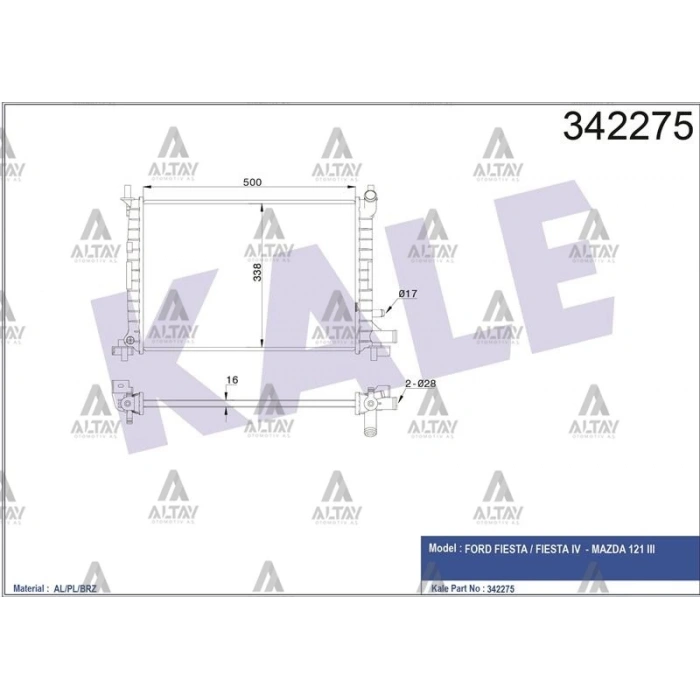 Radyatör Su Mazda 121 95= 1.3 M-T Brazıng (Oem No:1E0315200)