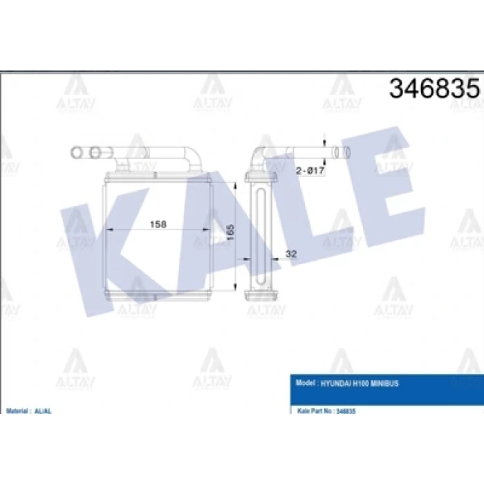 Radyatör Kalorifer H-100 Minibüs 1994-2005 Klimasız Ön-Arka (163X165X42) Brazıng (Oem No:9721143010)