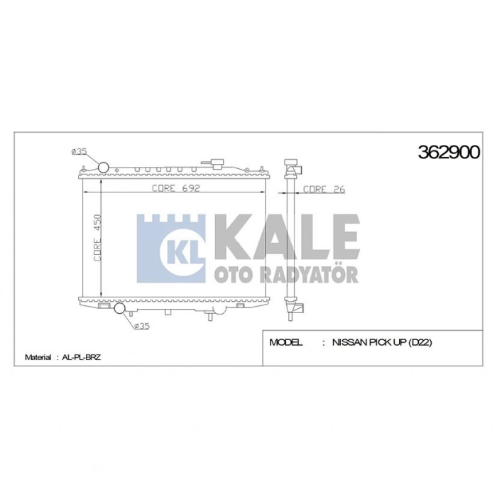 Radyatör Su Pıckup 2002 Sonrası Yd25 / D-2022 4X4 26Mm M-T Brazıng (Oem No:21410Vk505)