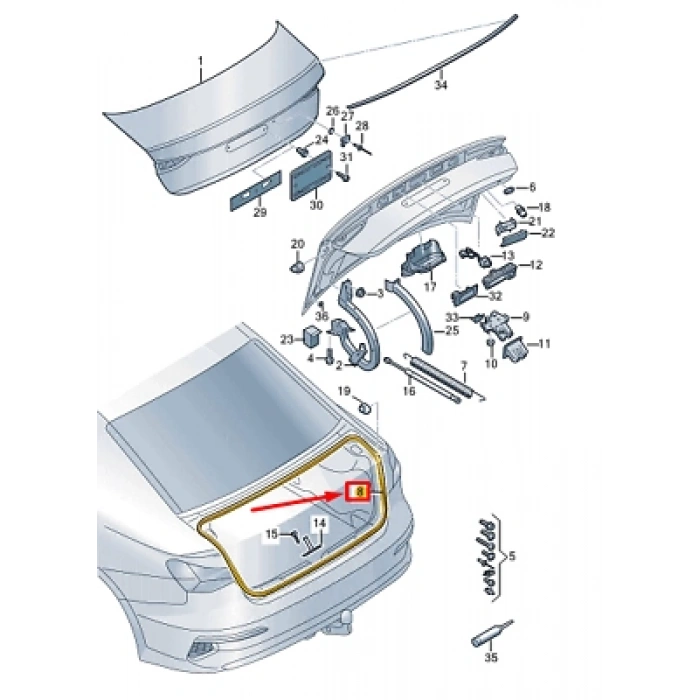 Vw A3 2020- Bagaj Kapak Fitili Kasadakı (Oem No:8Y5827705C)