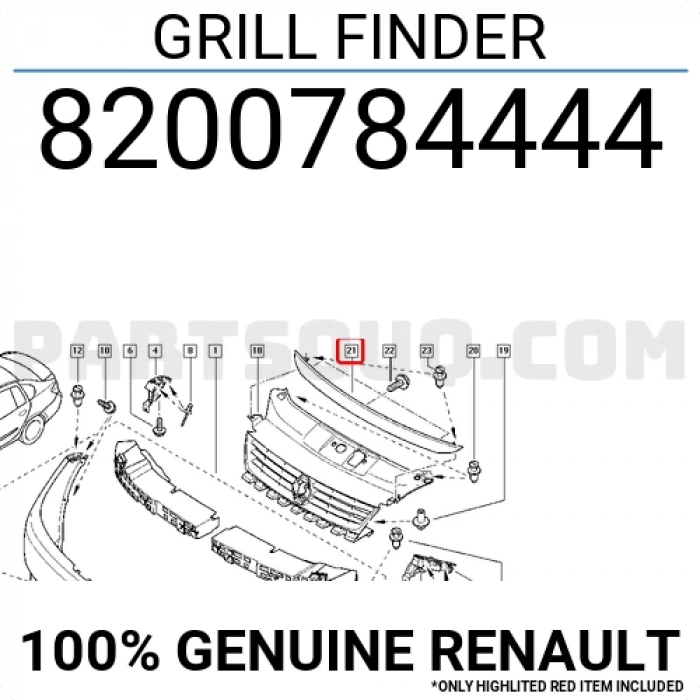 Renault Clio Thalia 2009- Ön Panjur Nıkelaj Çıtası  (Oem No:8200784444)