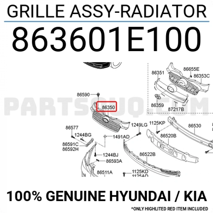 Kore Accent Era Benzin-Dizel 2009-2011 Panjur Ön Krom (Oem No:863601E100)