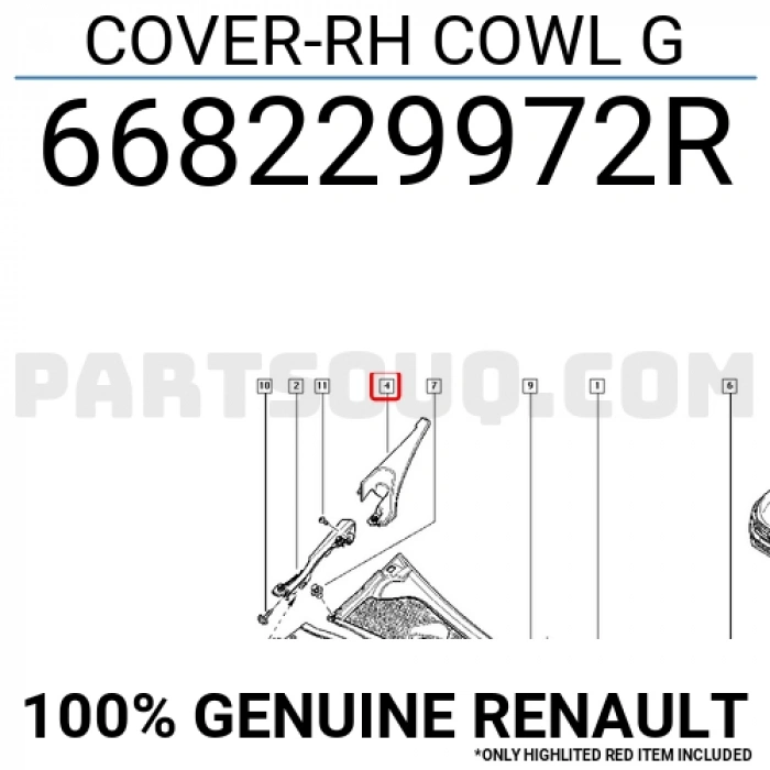 Renault Lodgy - Dokker 2012- Ön Cam Lastiği Ön Cam Izgara Bakalatı Sağ (Oem No:668229972R)