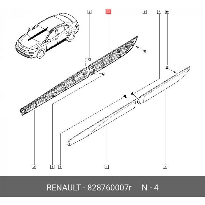 Renault Fluence 2009- Kapı Bandı Arka Sağ Klıpslı (Oem No:828760007R)