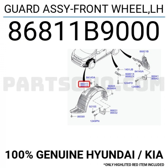 Kore İ10 2013-2016 Benzin-Dizel 2013-2016 Çamurluk Davlumbazı Ön Sol  (Oem No:86811B9000)