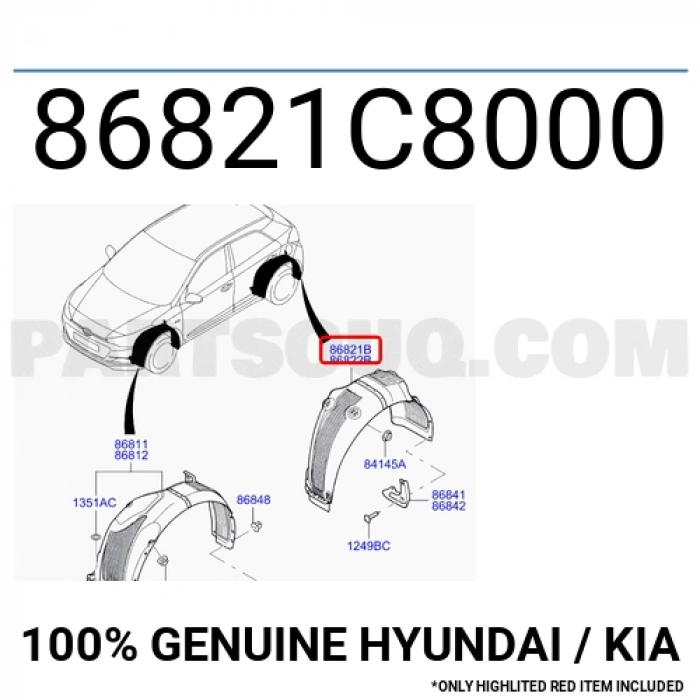 Kore İ20 Benzin-Dizel 2015-2019 Çamurluk Davlumbazı Arka Sol  (Oem No:86821C8000)