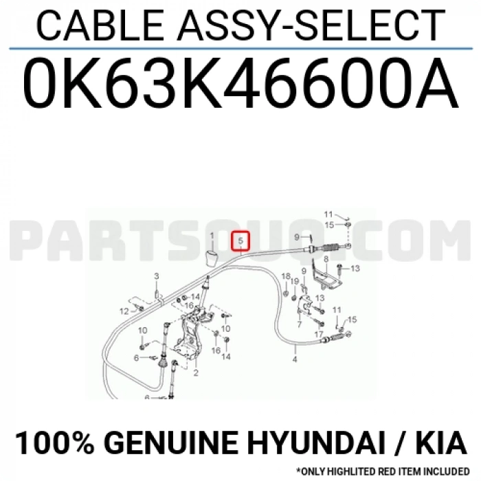 Kore Bongo 2 2,5 Dizel 2002-2004 Vites Teli Seçıcı (Oem No:0K63K46600A)