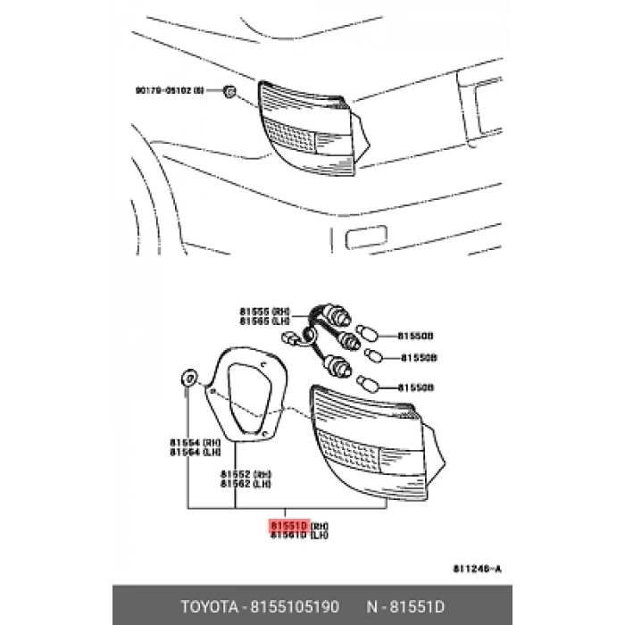 Stop Lambası Avensıs 2006-2009 Duysuz Sağ (Oem No:8155105190)